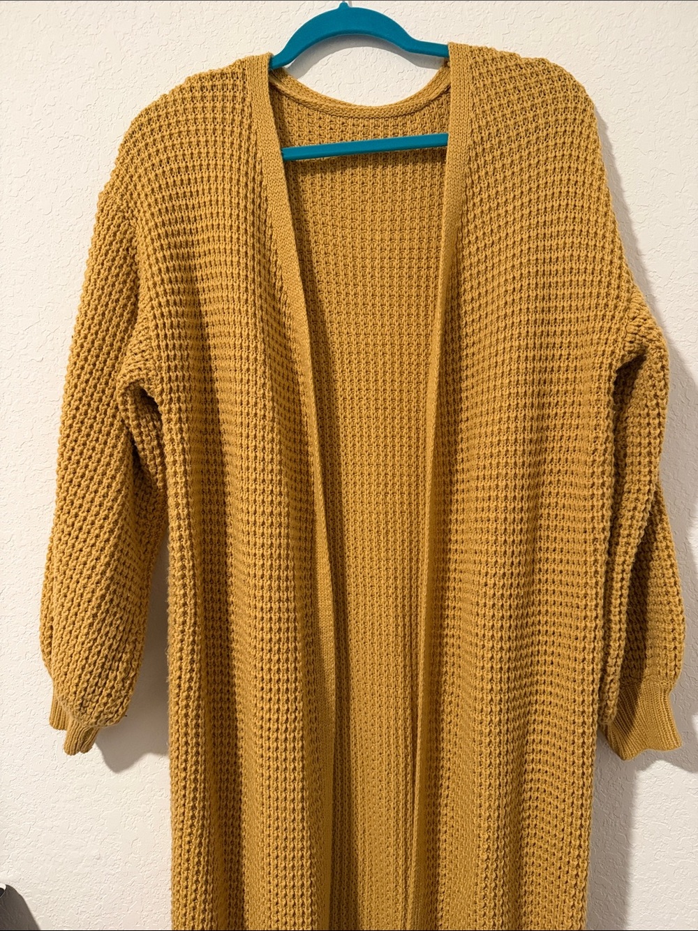 Open-Front Mustard Waffle-Knit Women's Cardigan - Needs Repair